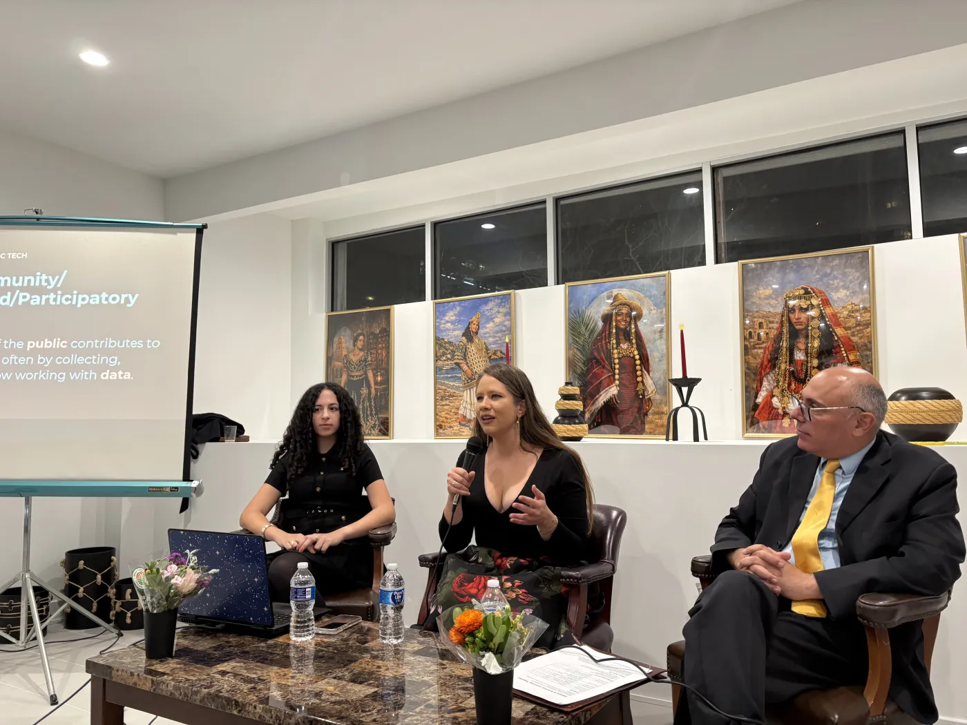 Dr Caroline Nickerson speaking during the conversation, with Ines Said beside her