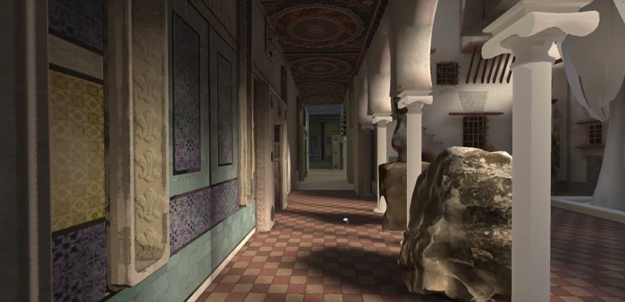 Tiled corridor with a scanned artifact